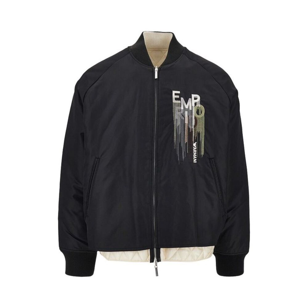 Emporio Armani Men Nylon Bomber Jacket With Logo Embroidery